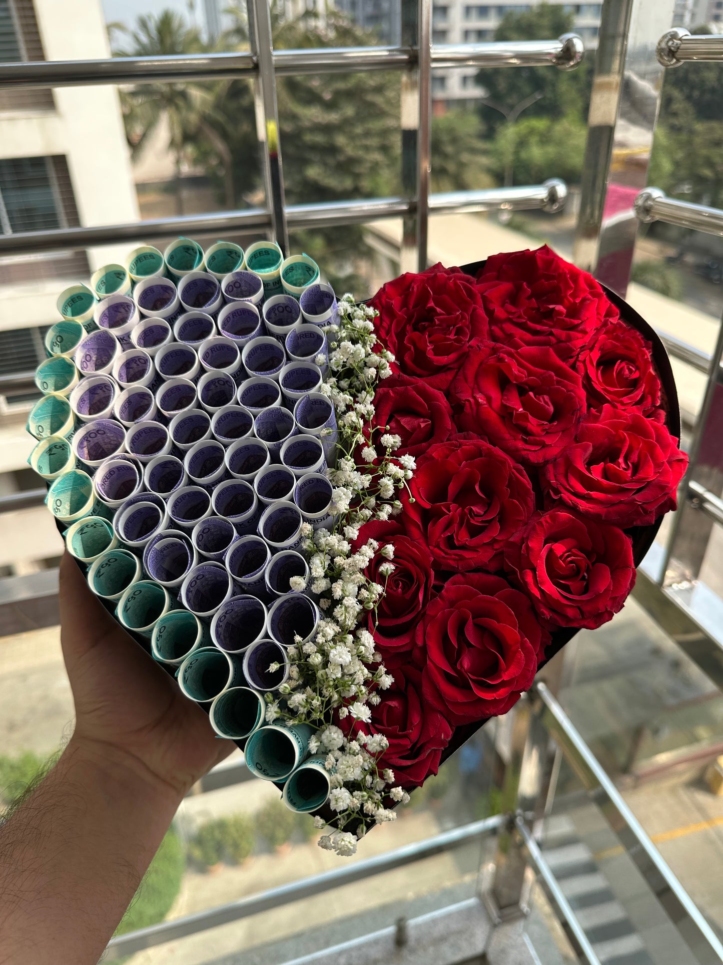 Luxury Money & Roses Heart Box