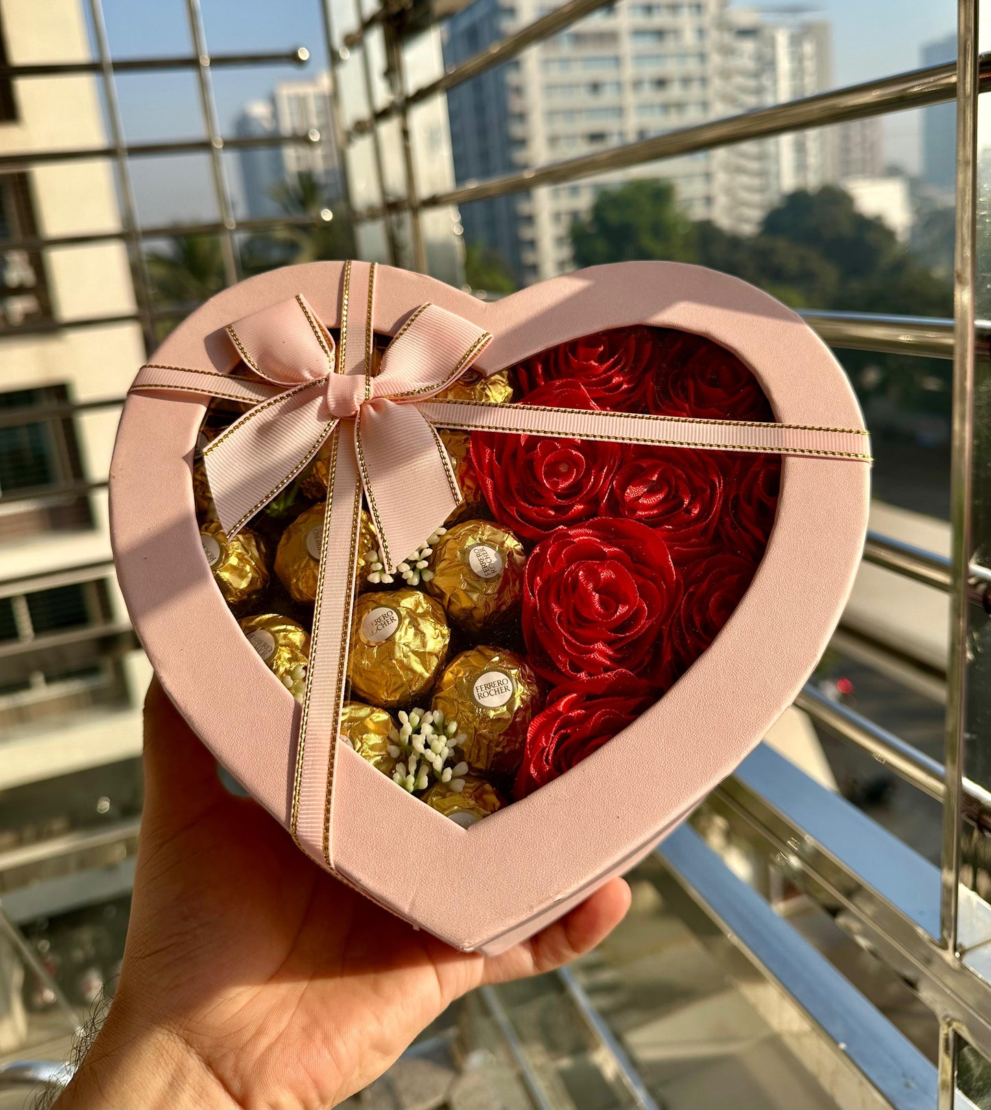 Heart-Shaped Chocolate & Rose Gift Box